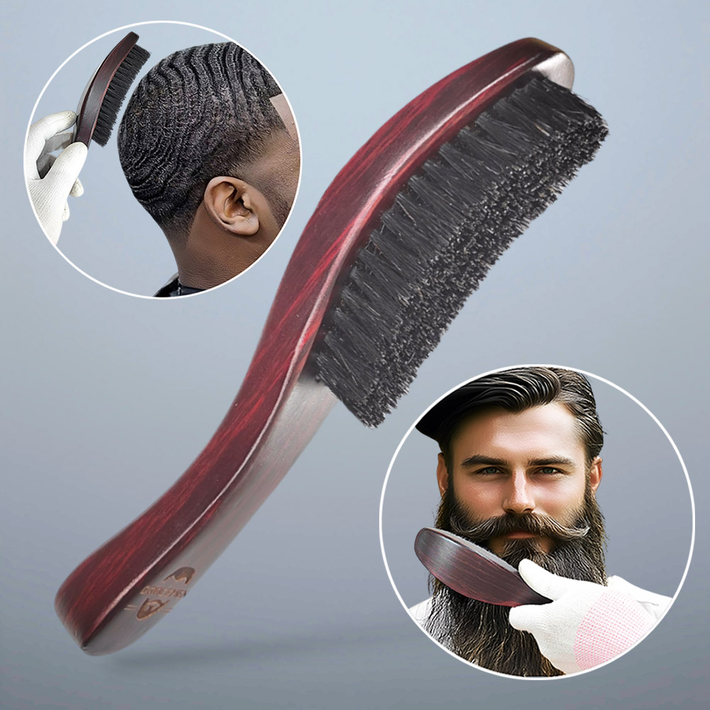 Hair Care Products - แปรงหวีผมและเครา Gracemen 360 Wave Brush ด้ามไม้โค้ง